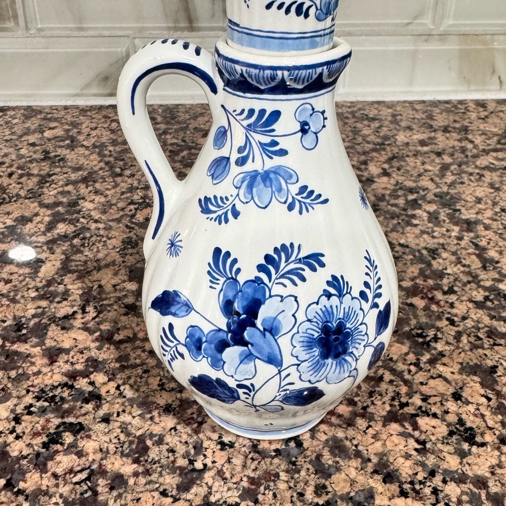 1963 Royal Delft Blue Vintage Oil Pitcher Floral